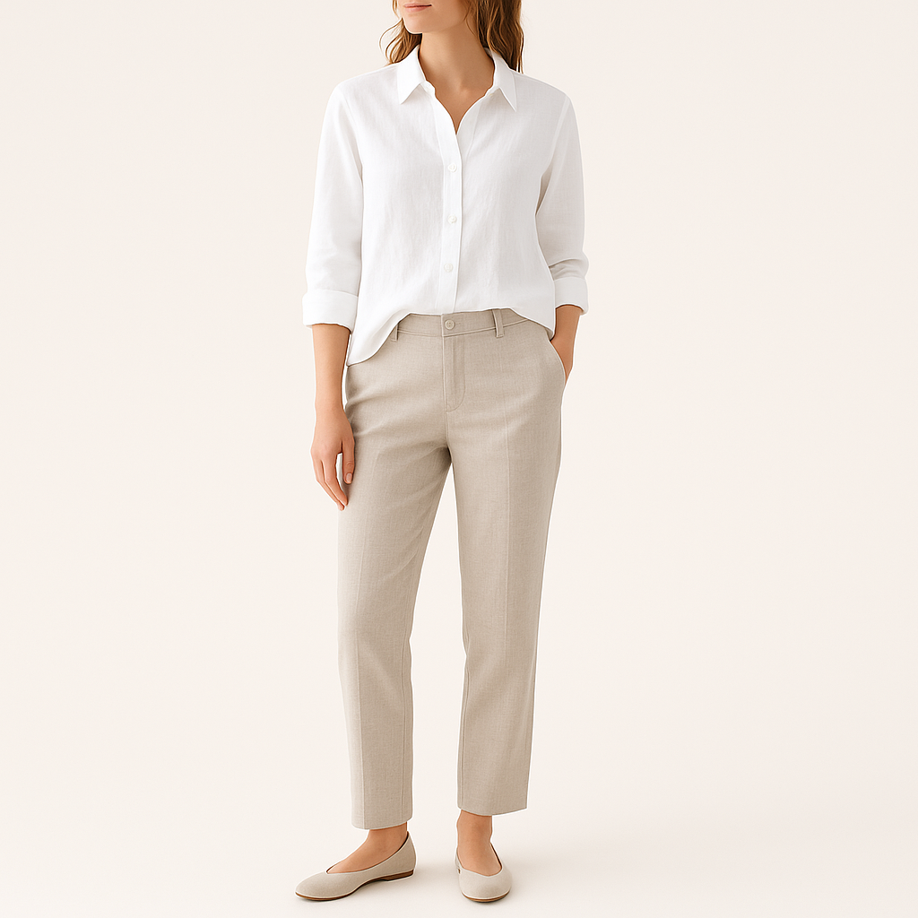 Women's Linen Blend Button-Up Shirt – Long Sleeve, Relaxed Fit