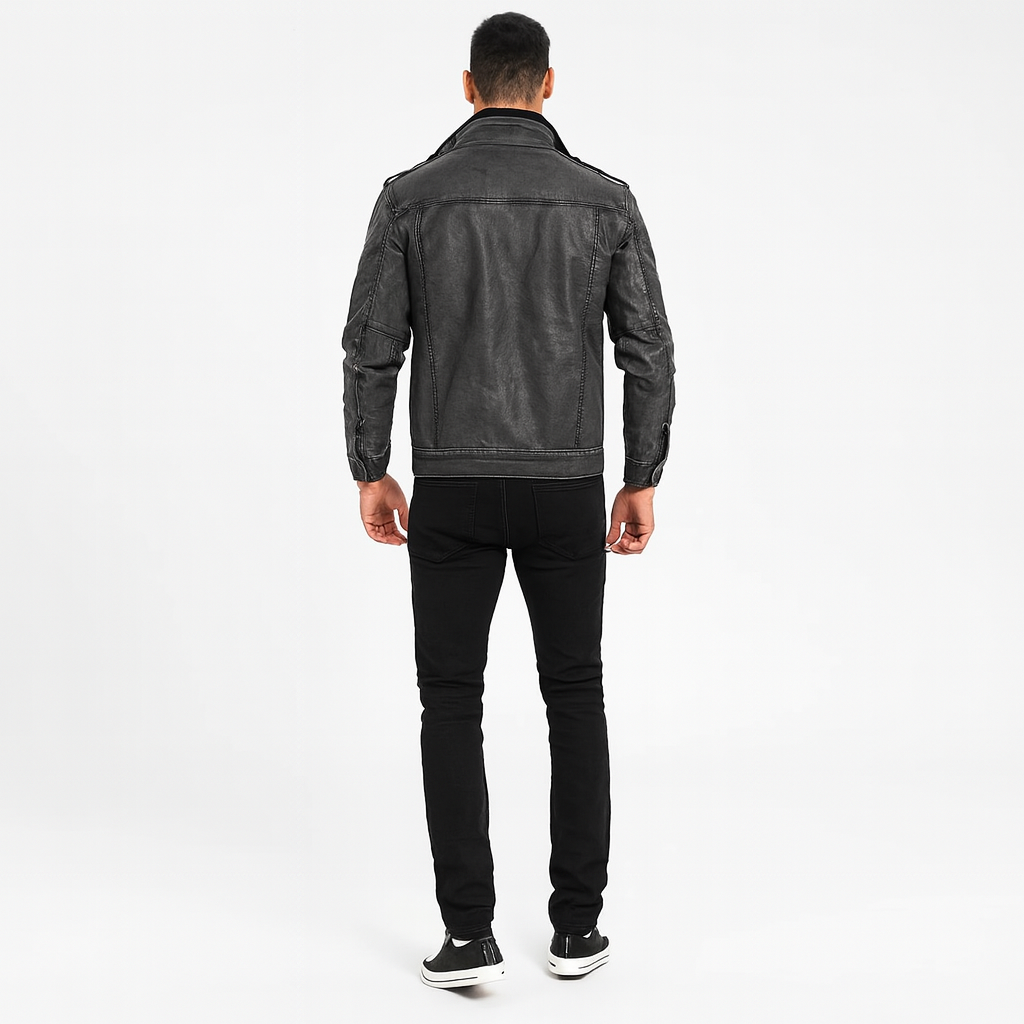Men’s Leather Bomber Jacket – Spring Lightweight Moto Style