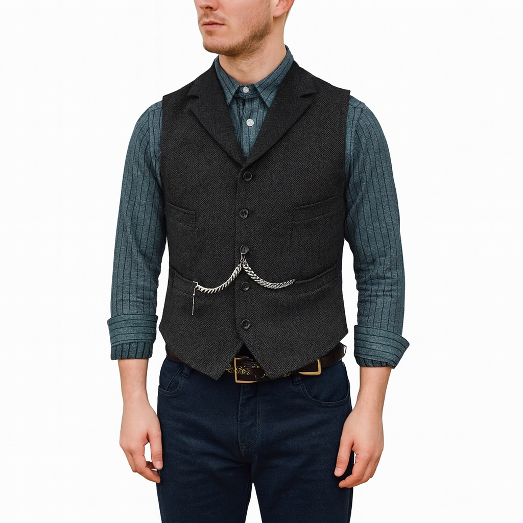 Men’s Tailored Herringbone Waistcoat – Classic Tweed Vest Layer