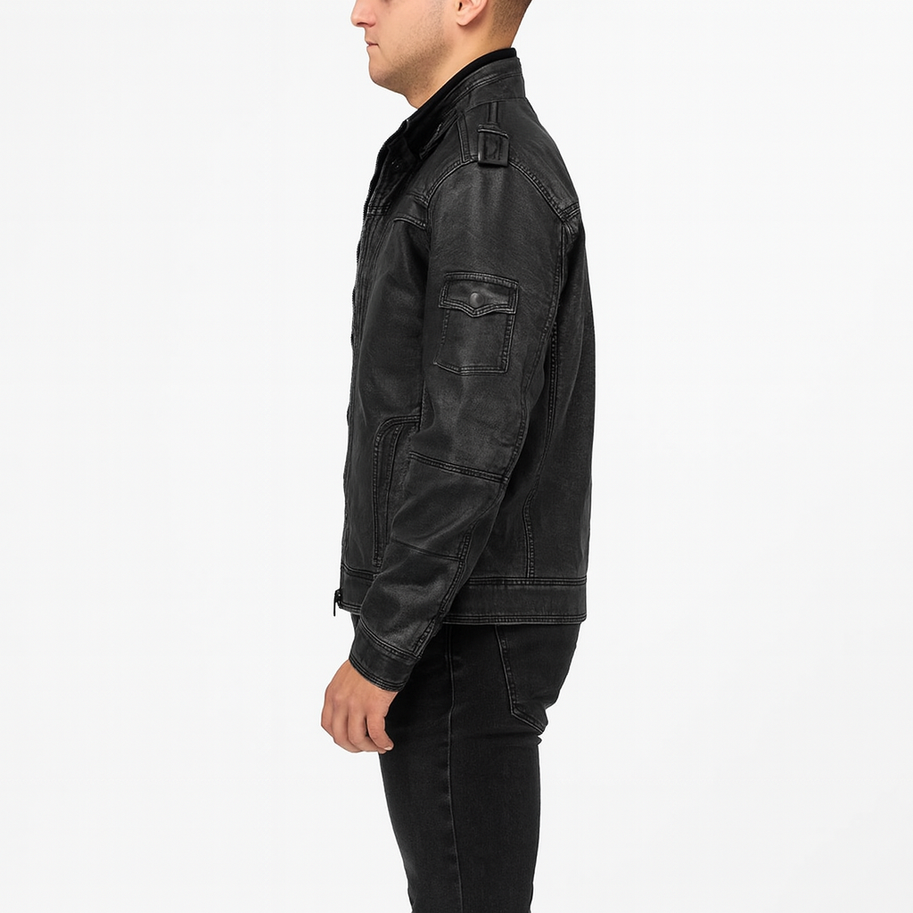 Men’s Leather Bomber Jacket – Spring Lightweight Moto Style