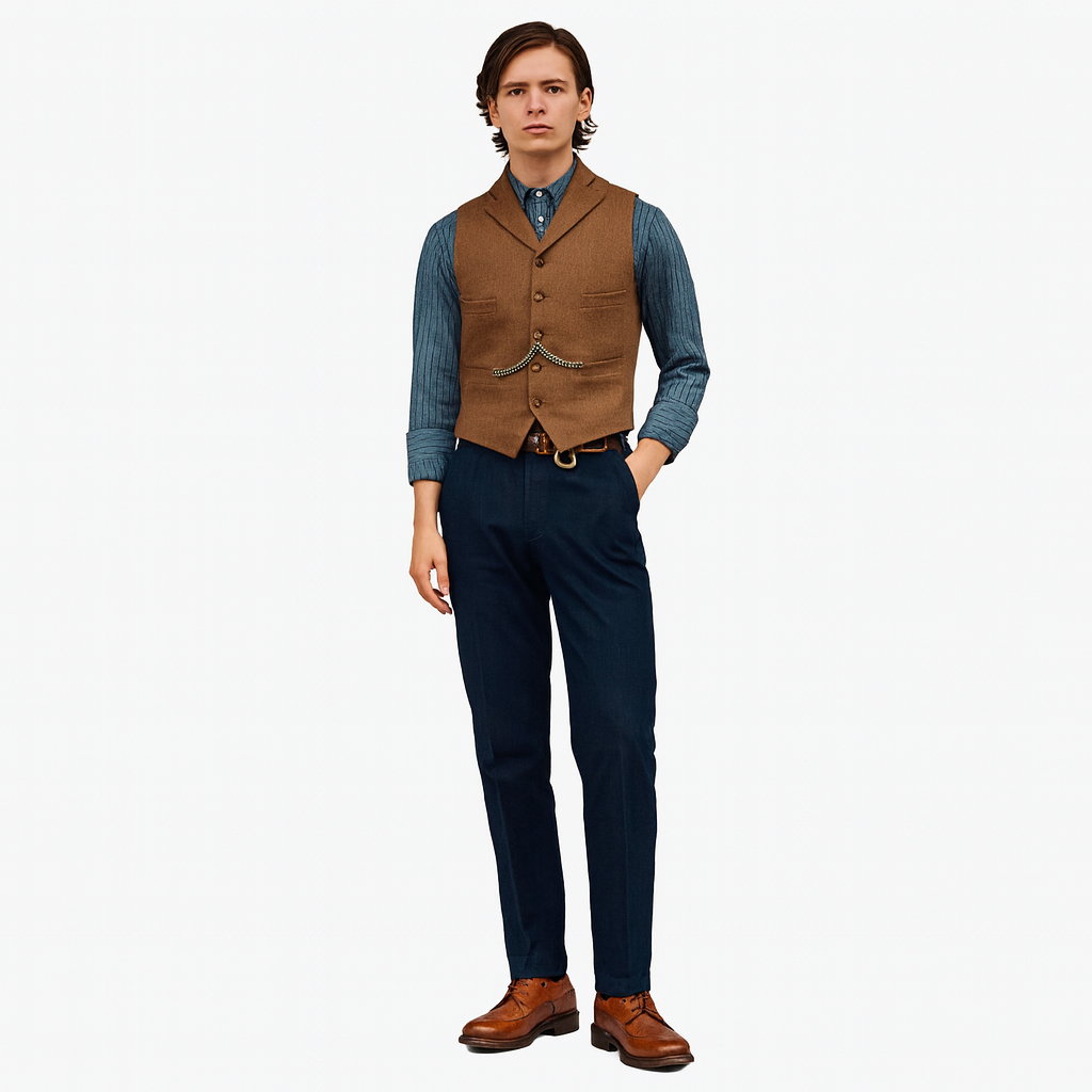 Men’s Tailored Herringbone Waistcoat – Classic Tweed Vest Layer