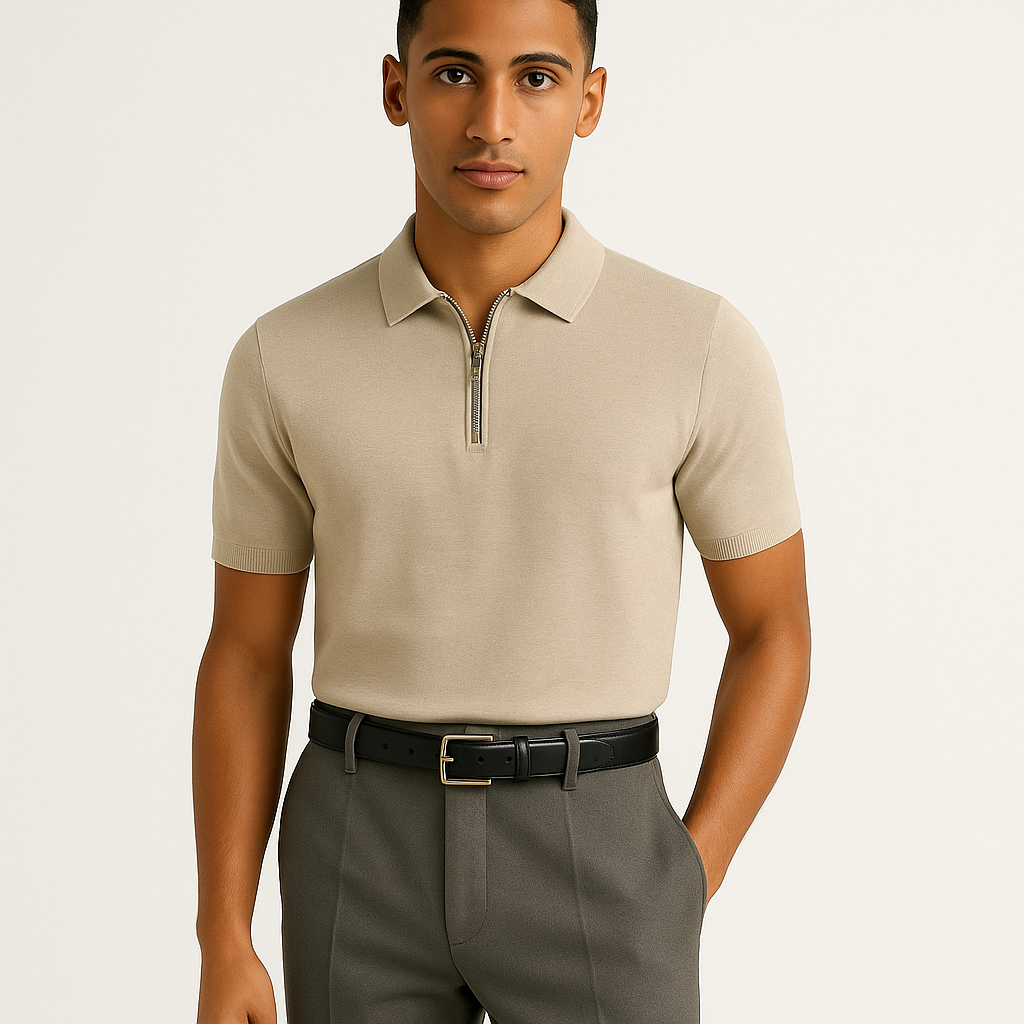 Men's Breathable Knit Polo Shirt with Zip Collar – Summer Casual Top
