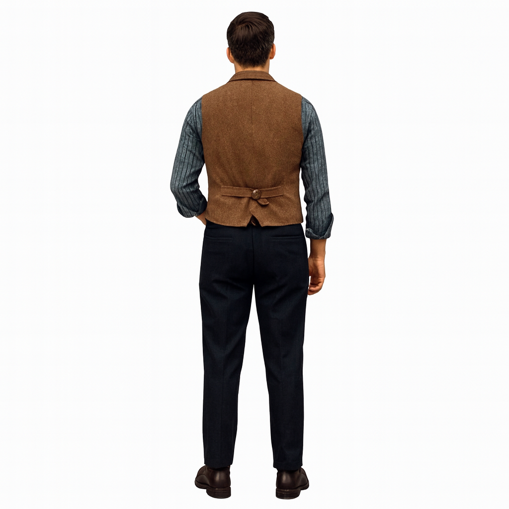 Men’s Tailored Herringbone Waistcoat – Classic Tweed Vest Layer