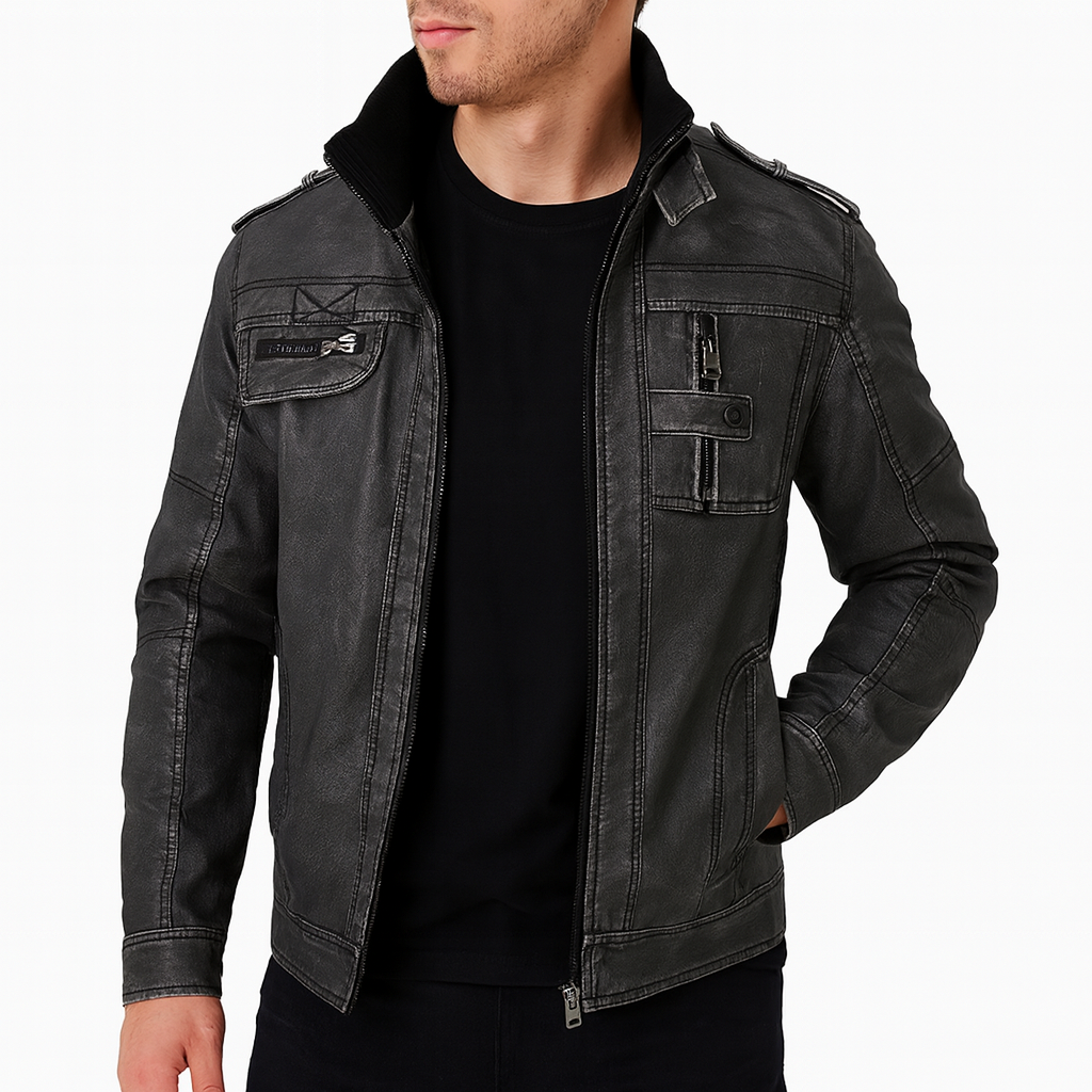 Men’s Leather Bomber Jacket – Spring Lightweight Moto Style