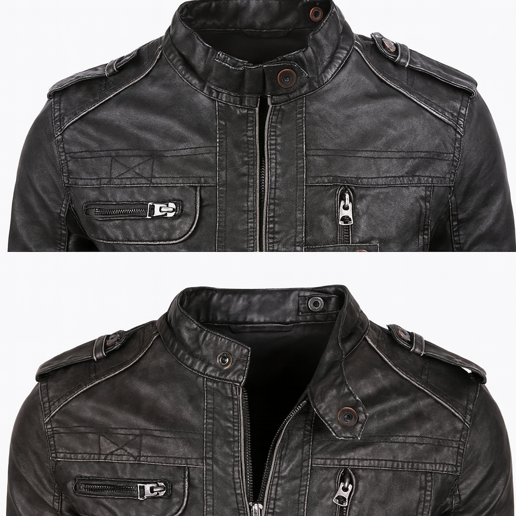 Men’s Leather Bomber Jacket – Spring Lightweight Moto Style