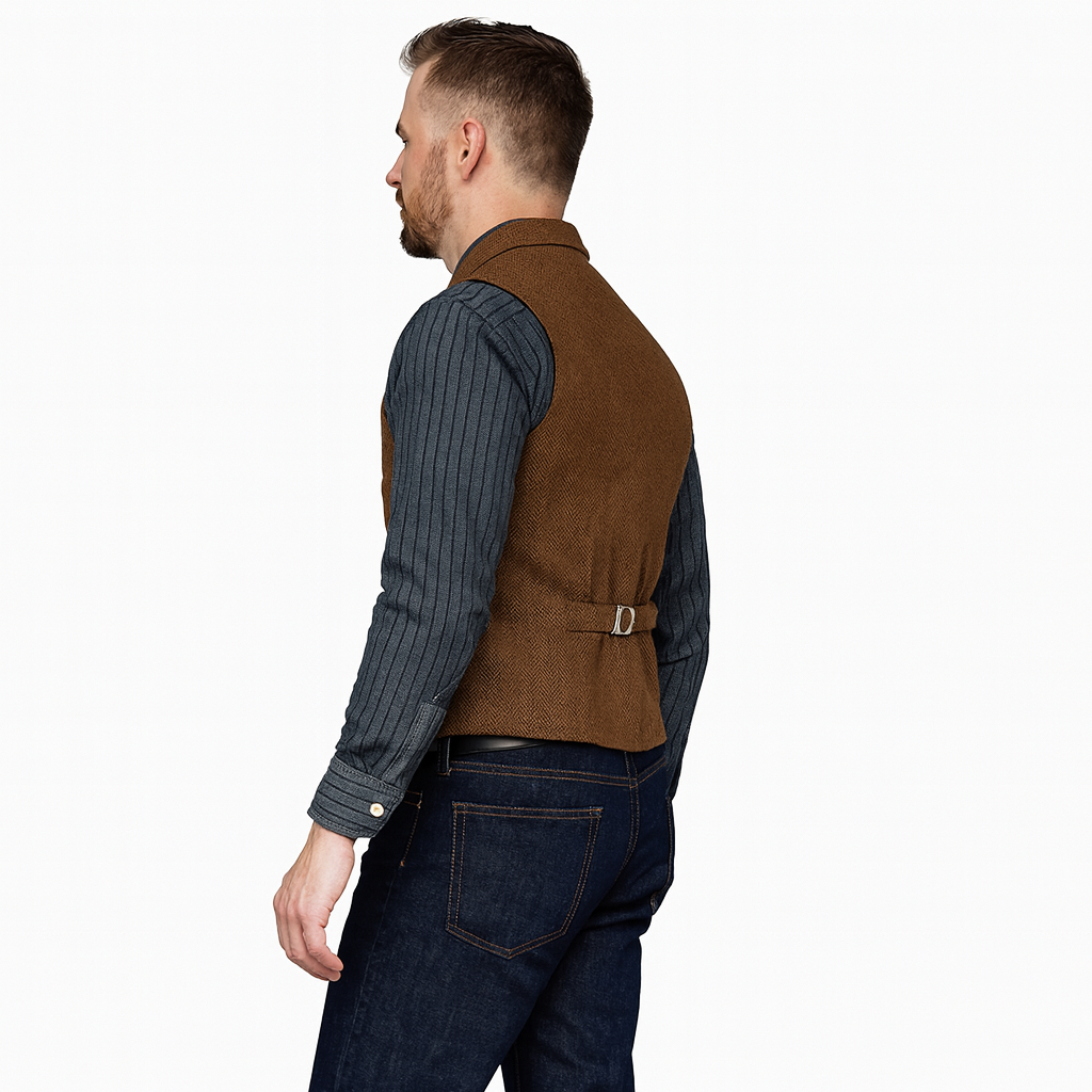 Men’s Tailored Herringbone Waistcoat – Classic Tweed Vest Layer