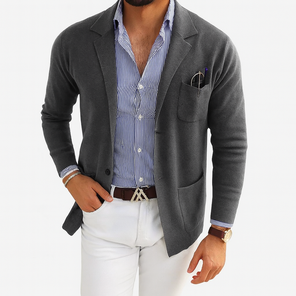 Notch Collar Men’s Blazer with Button Pockets – Smart Layer