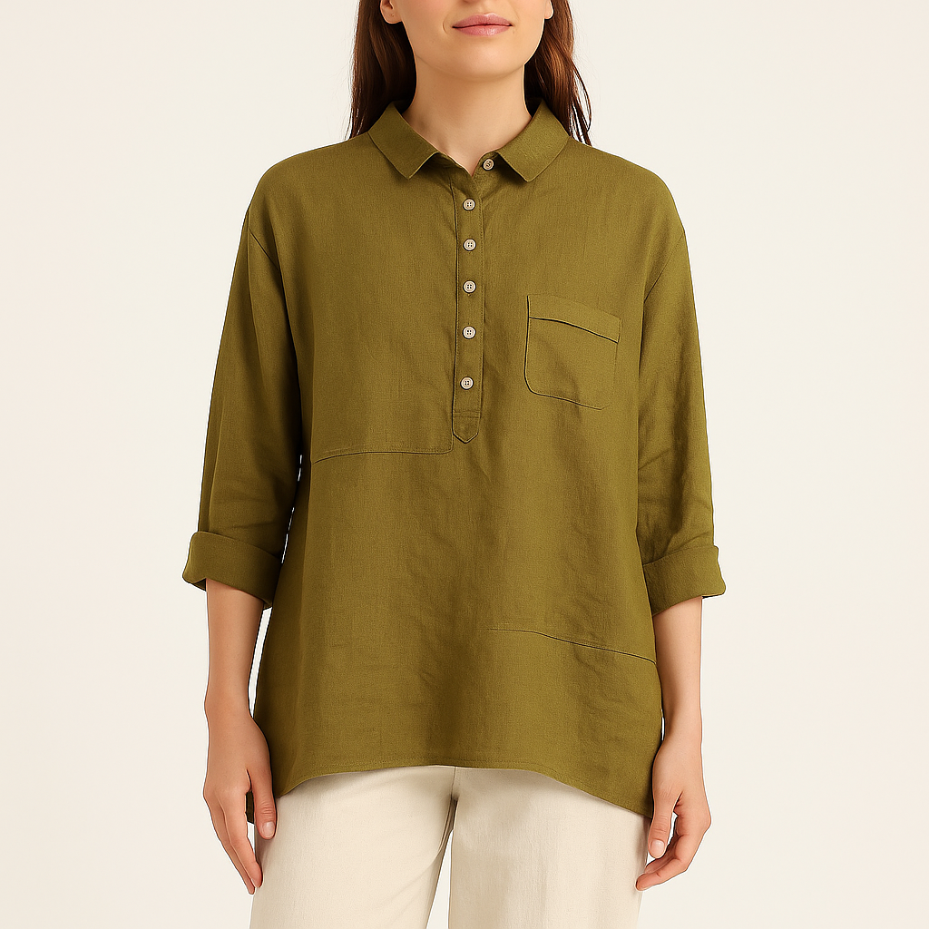 Women's Cotton Linen Long Sleeve Shirt – Casual Lapel Neck Blouse