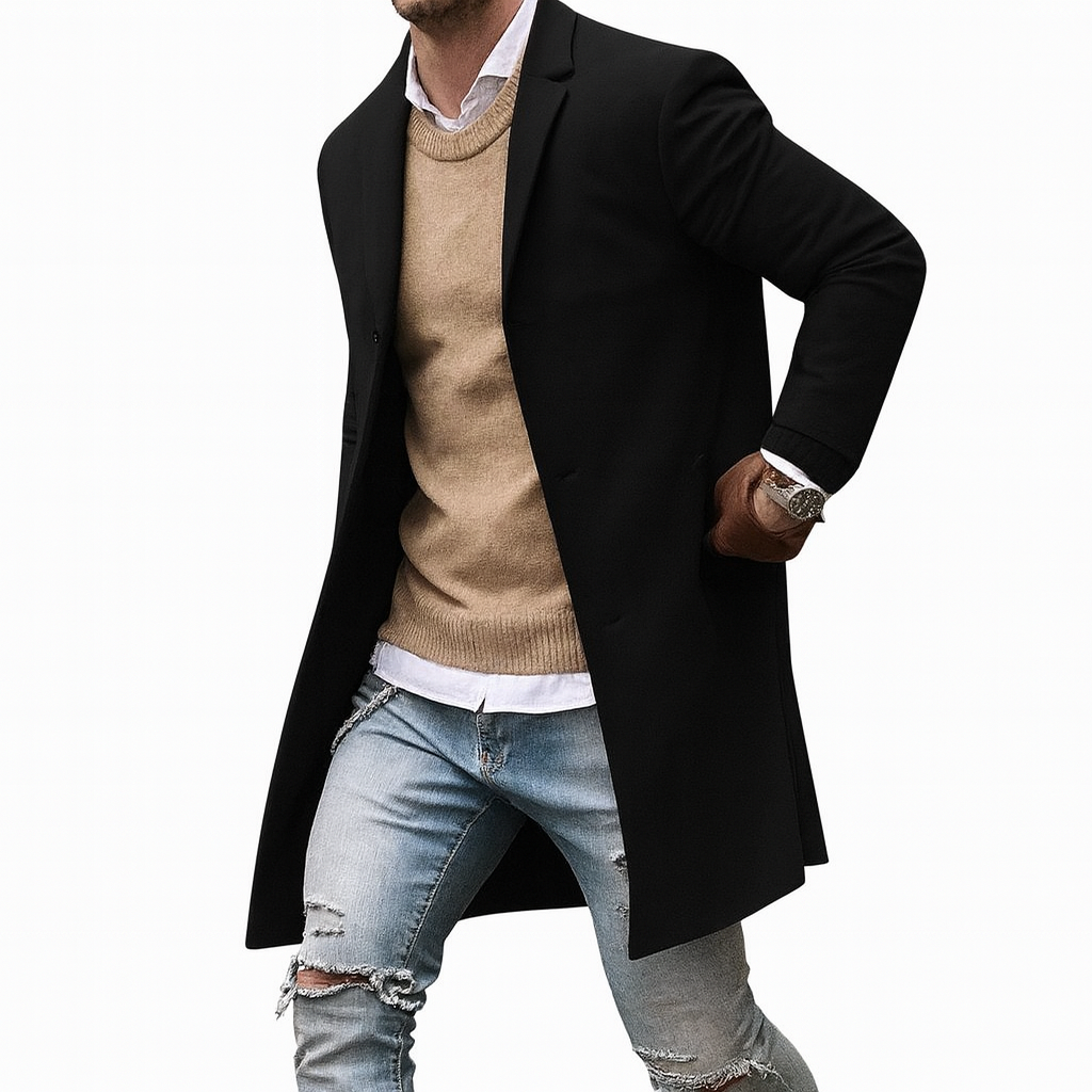 Men’s Slim-Fit Wool Windproof Coat – Smart Spring Layer