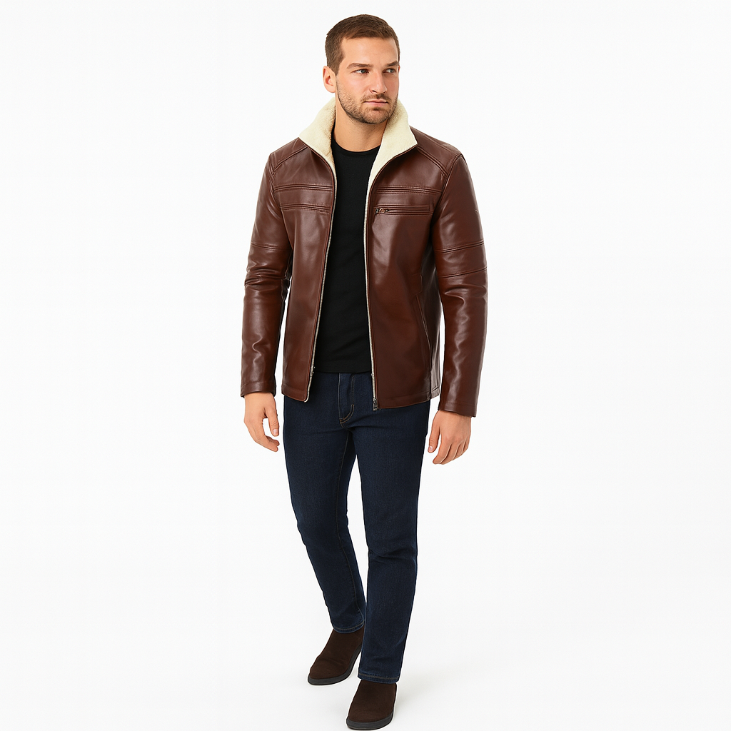 Men’s Western Leather Shirt Jacket with Rugged Fringe Detail