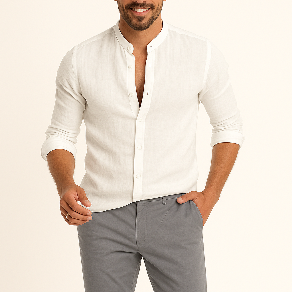 Men's Linen Long Sleeve Shirt – Casual Loose Fit Button-Down