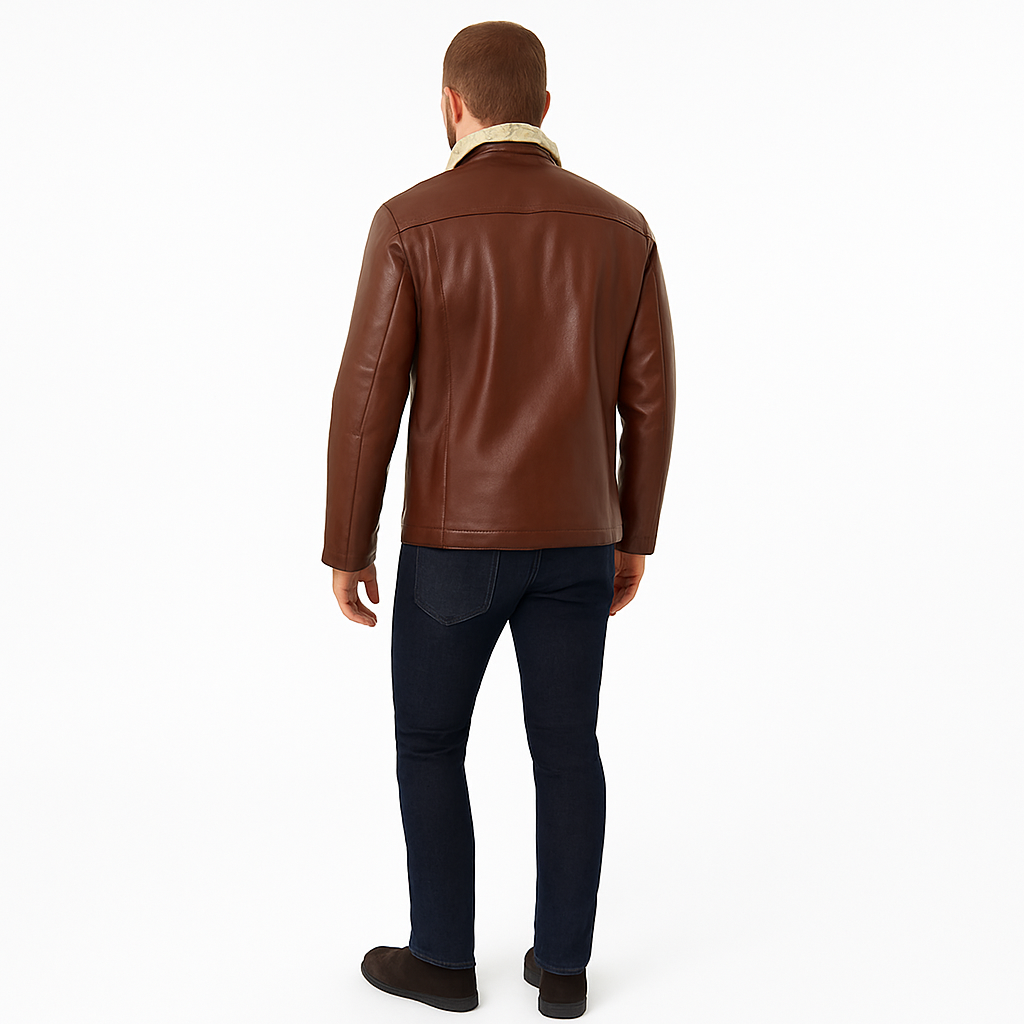 Men’s Western Leather Shirt Jacket with Rugged Fringe Detail