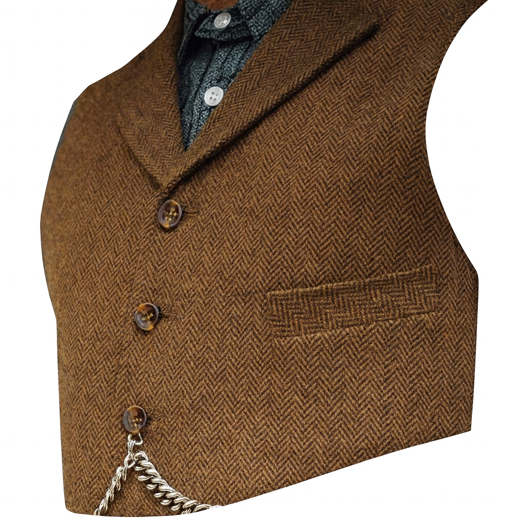 Men’s Tailored Herringbone Waistcoat – Classic Tweed Vest Layer