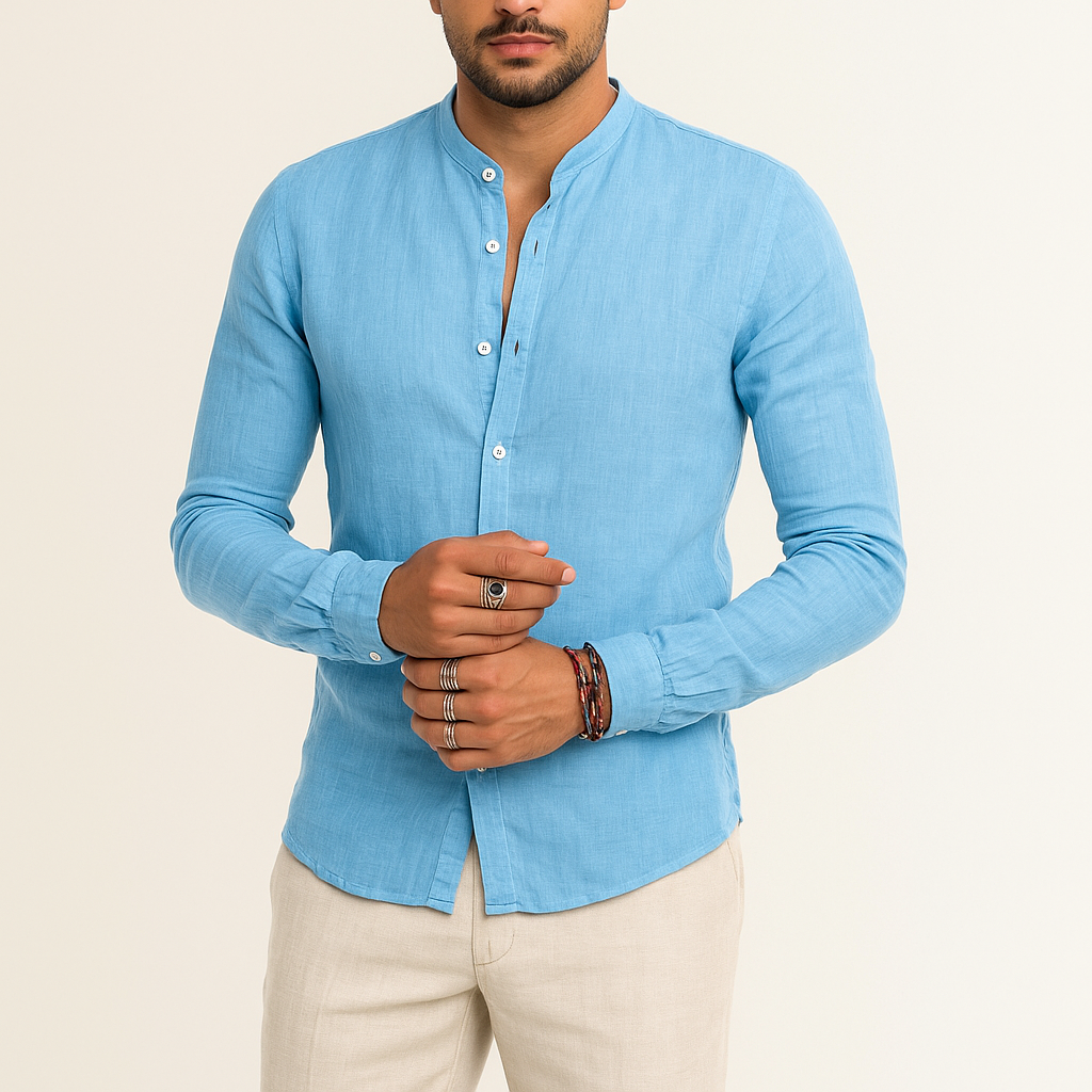 Men's Linen Long Sleeve Shirt – Casual Loose Fit Button-Down