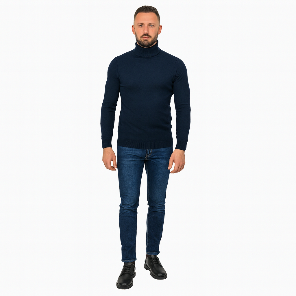 Men’s Casual Roll-Neck Knit Jumper – Lightweight Smart Layering