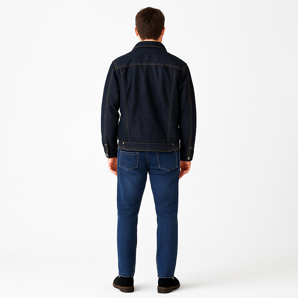 Men’s Fleece-Lined Denim Trucker Jacket with Western Style