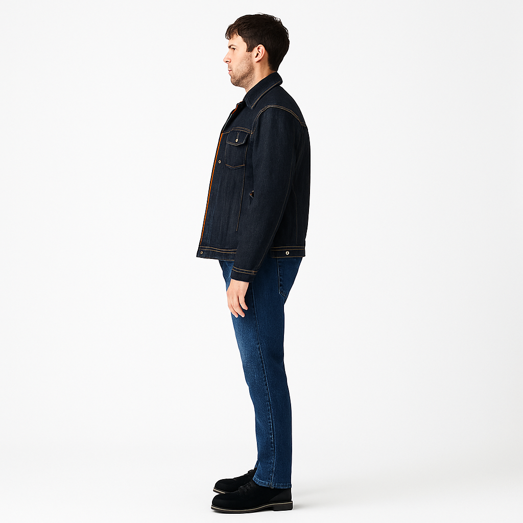 Men’s Fleece-Lined Denim Trucker Jacket with Western Style