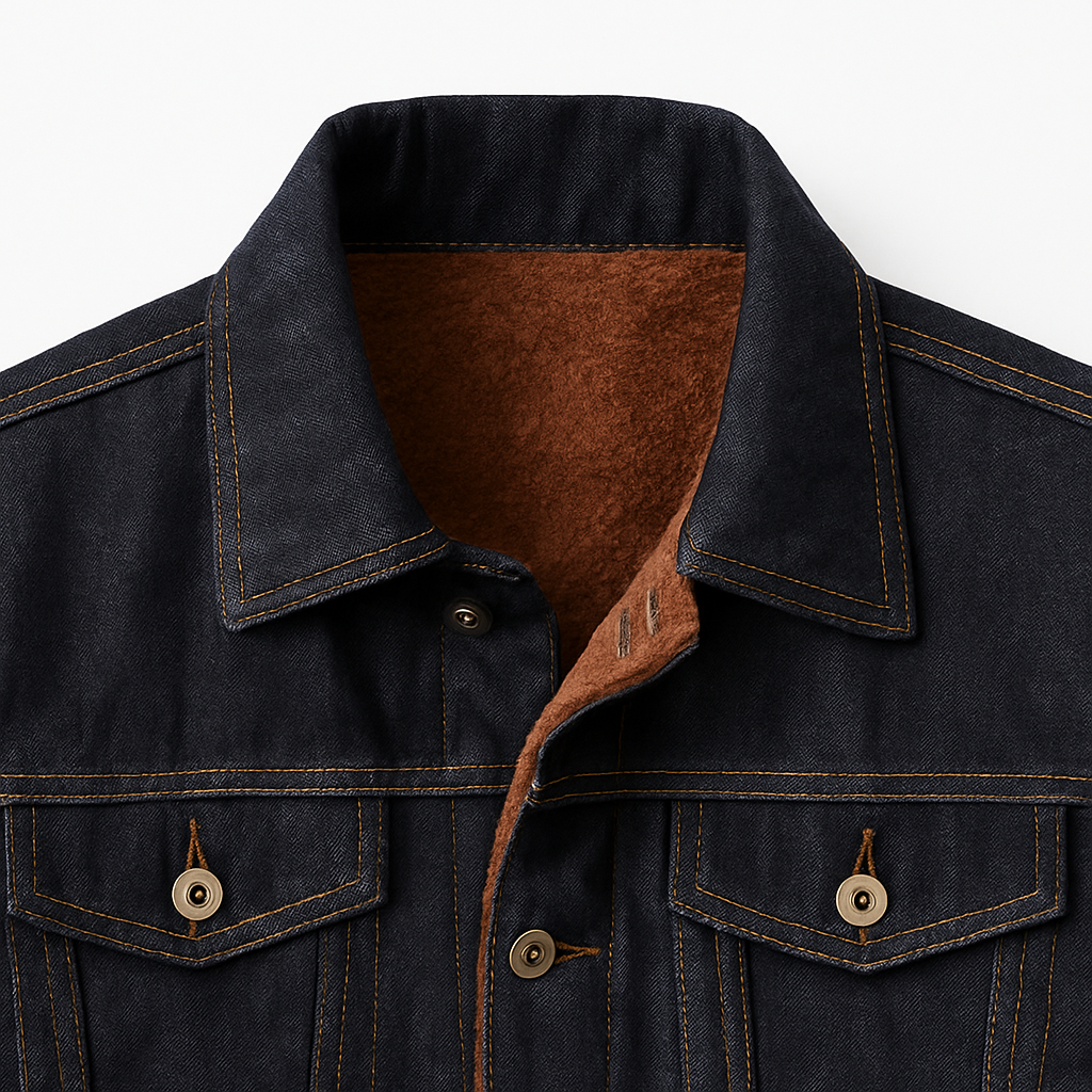 Men’s Fleece-Lined Denim Trucker Jacket with Western Style