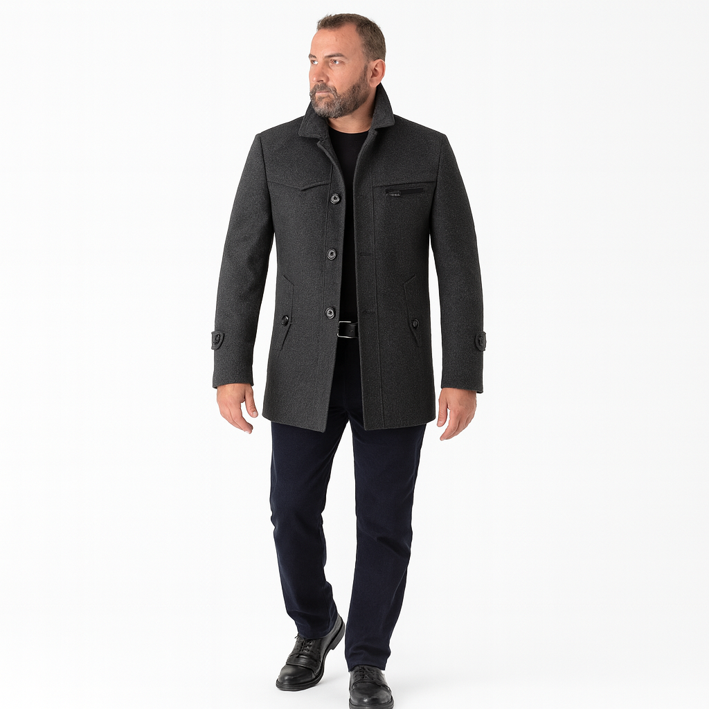 Men’s Wool Blend Overcoat with Notched Collar for Winter Style
