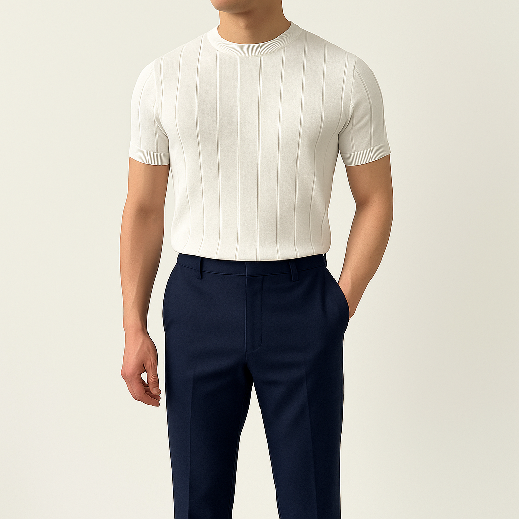 Men’s Ribbed Short Sleeve Polo Shirt – Old Money Style