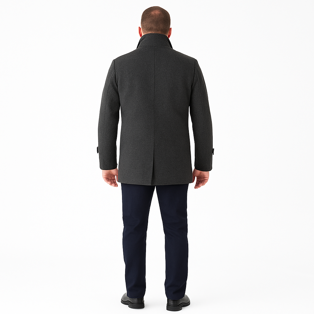 Men’s Wool Blend Overcoat with Notched Collar for Winter Style