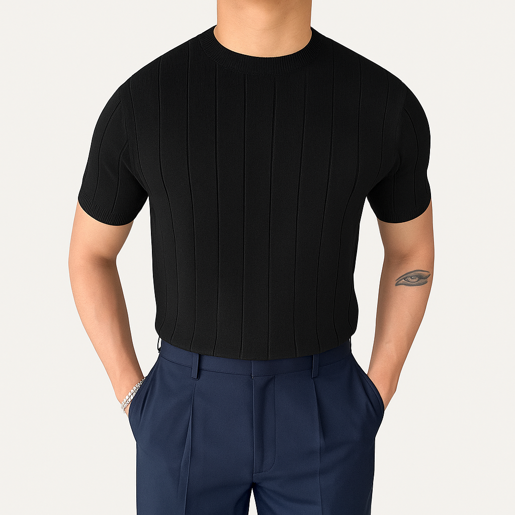 Men’s Ribbed Short Sleeve Polo Shirt – Old Money Style
