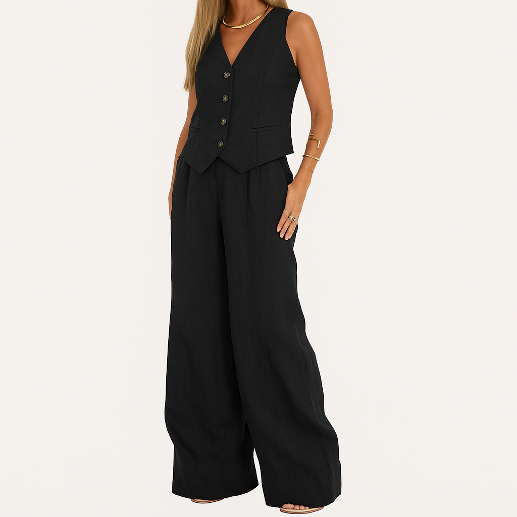 Women's Tailored Linen Vest – Lightweight, Fitted Button-Front – Versatile for Formal & Casual Wear