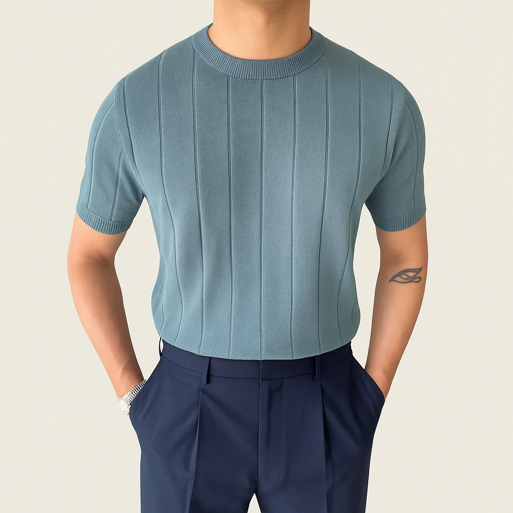 Men’s Ribbed Short Sleeve Polo Shirt – Old Money Style