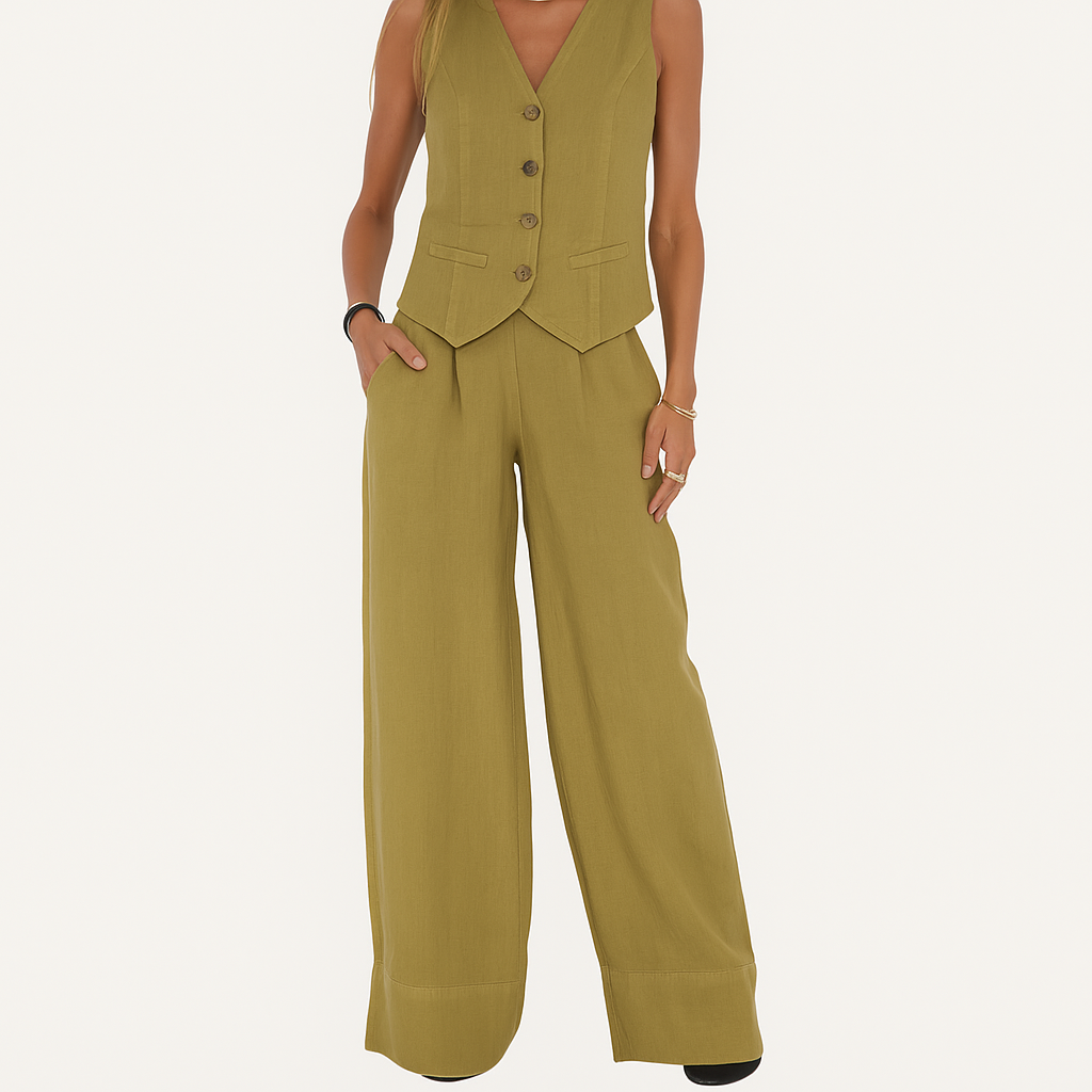 Women's Tailored Linen Vest – Lightweight, Fitted Button-Front – Versatile for Formal & Casual Wear