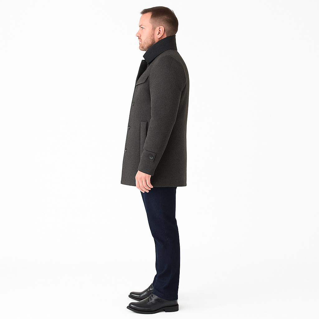 Men’s Wool Blend Overcoat with Notched Collar for Winter Style