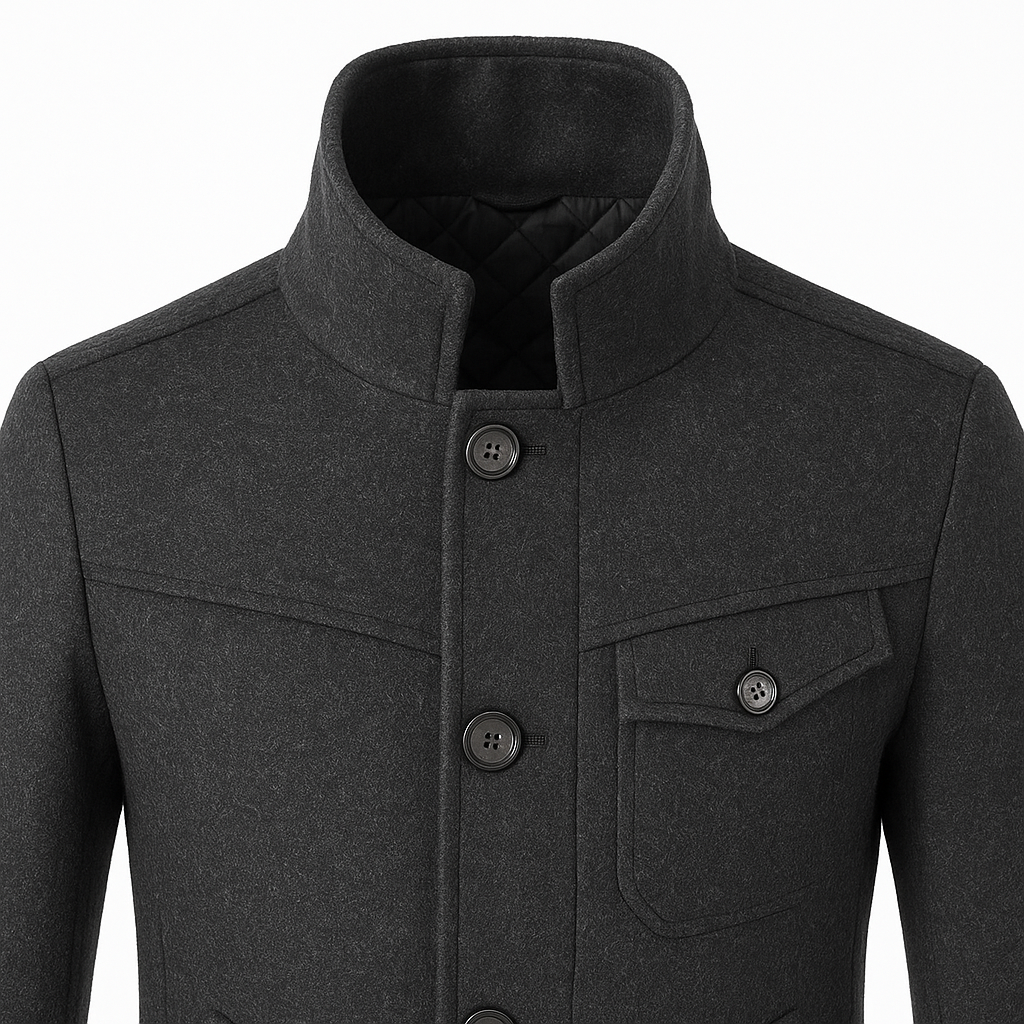 Men’s Wool Blend Overcoat with Notched Collar for Winter Style