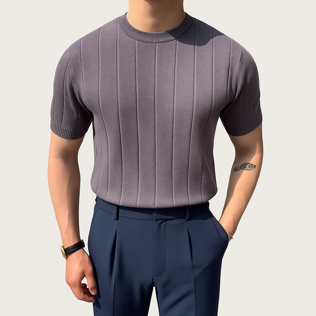 Men’s Ribbed Short Sleeve Polo Shirt – Old Money Style