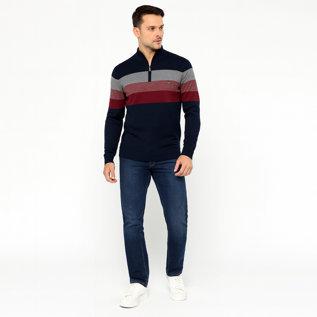 Men’s Trendy Striped Sweater – Fashionable Knit Layer for Spring