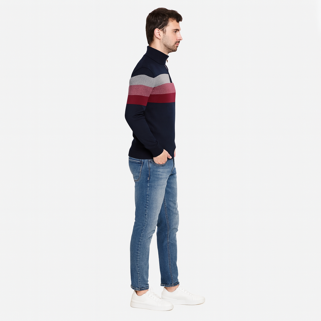 Men’s Trendy Striped Sweater – Fashionable Knit Layer for Spring