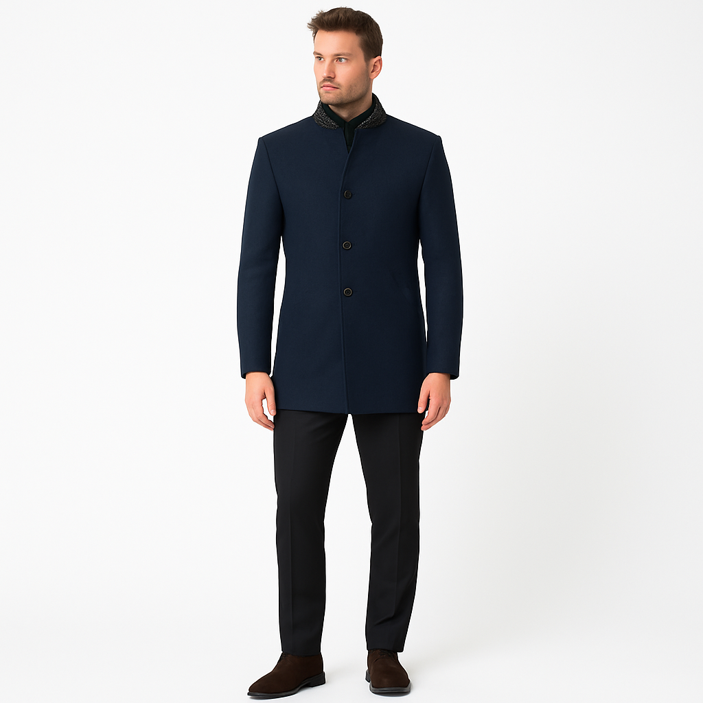 Men’s Wool-Cashmere Coat with Detachable Scarf – Smart Winter Layer