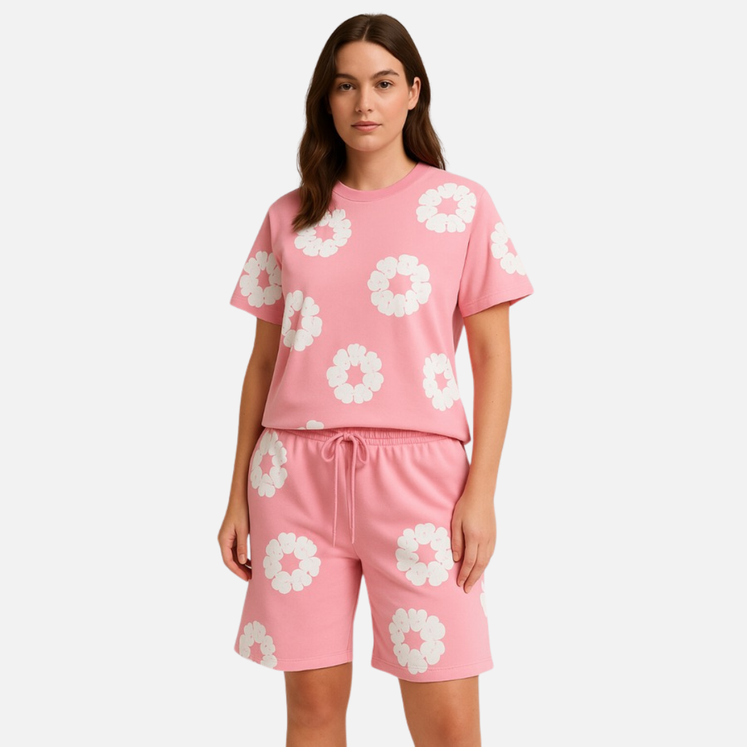 Unisex Floral Graphic T-Shirt & Shorts Set – Summer Co-ord Outfit