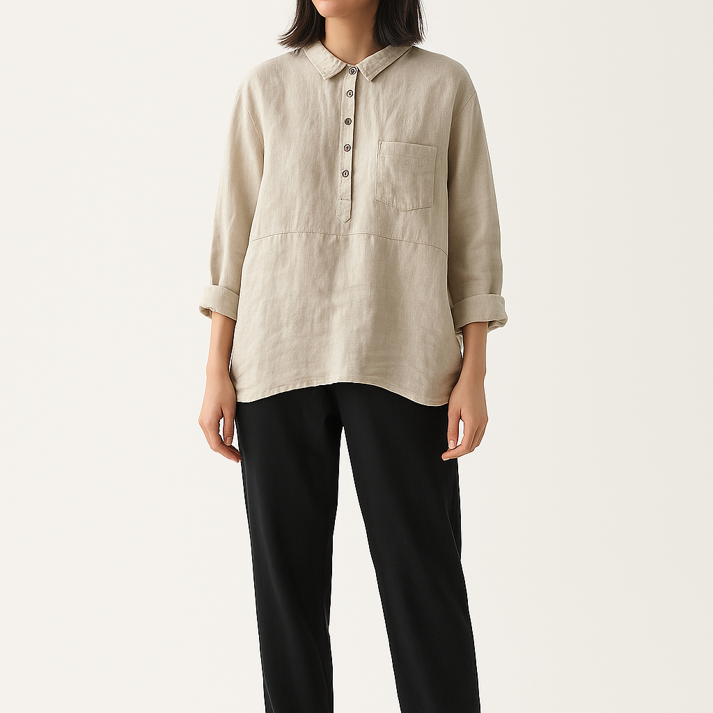Women's Cotton Linen Long Sleeve Shirt – Casual Lapel Neck Blouse