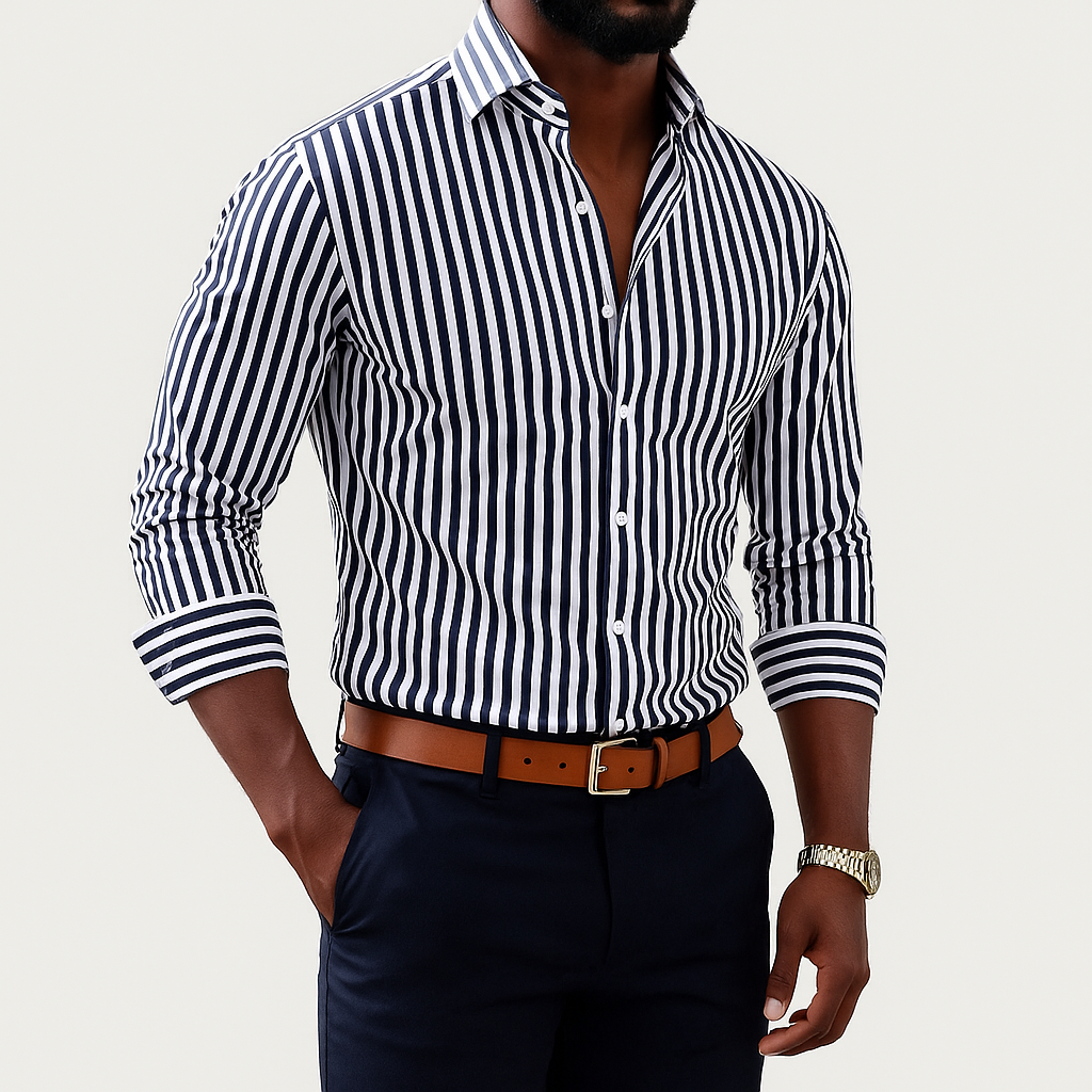 Men's Vertical Stripe Short Sleeve Shirt – Smart Casual Summer