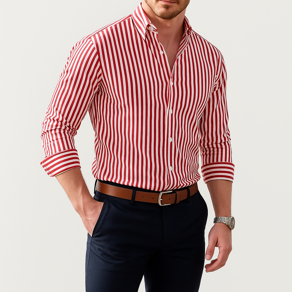 Men's Vertical Stripe Short Sleeve Shirt – Smart Casual Summer
