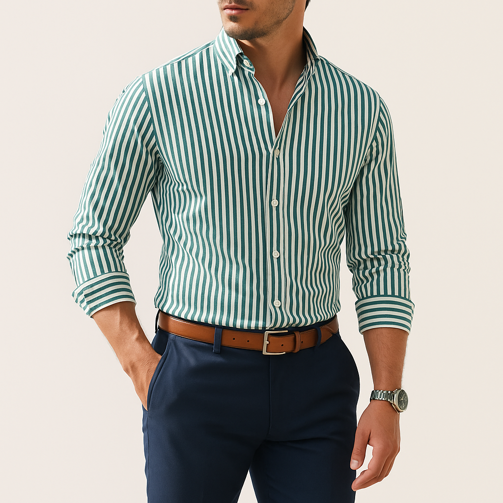 Men's Vertical Stripe Short Sleeve Shirt – Smart Casual Summer