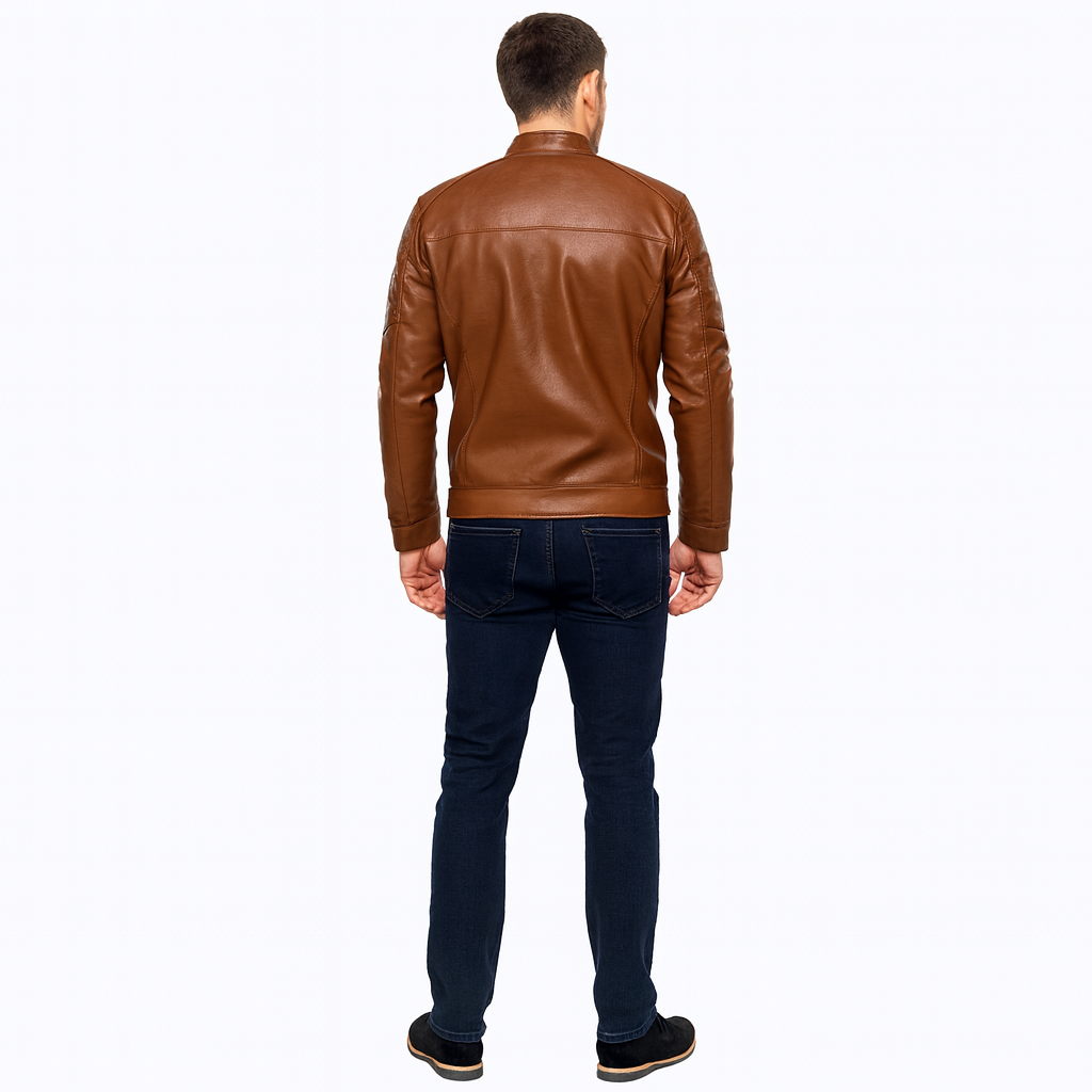 Men’s Vintage Leather Zip Jacket – Classic Biker Style Outerwear