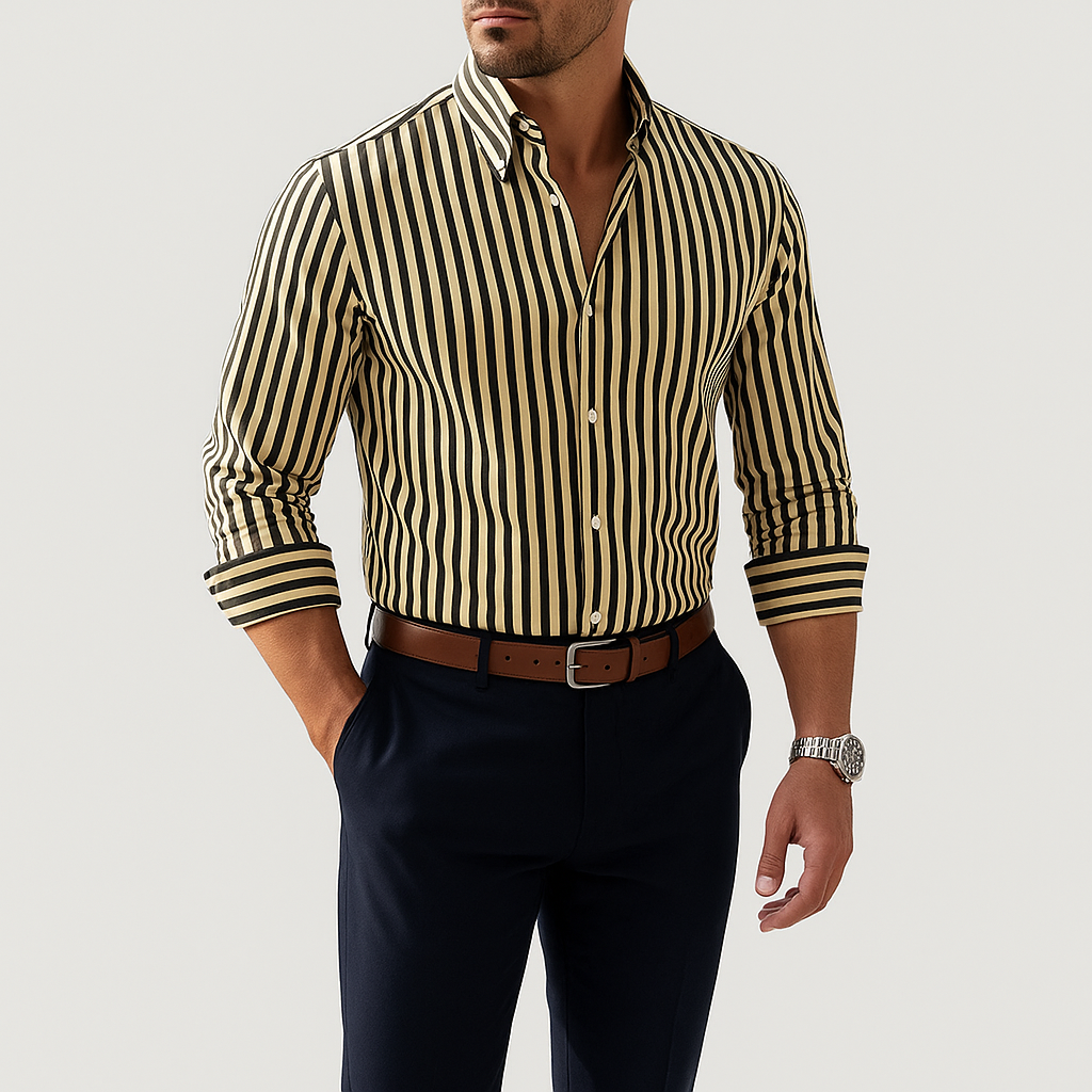 Men's Vertical Stripe Short Sleeve Shirt – Smart Casual Summer