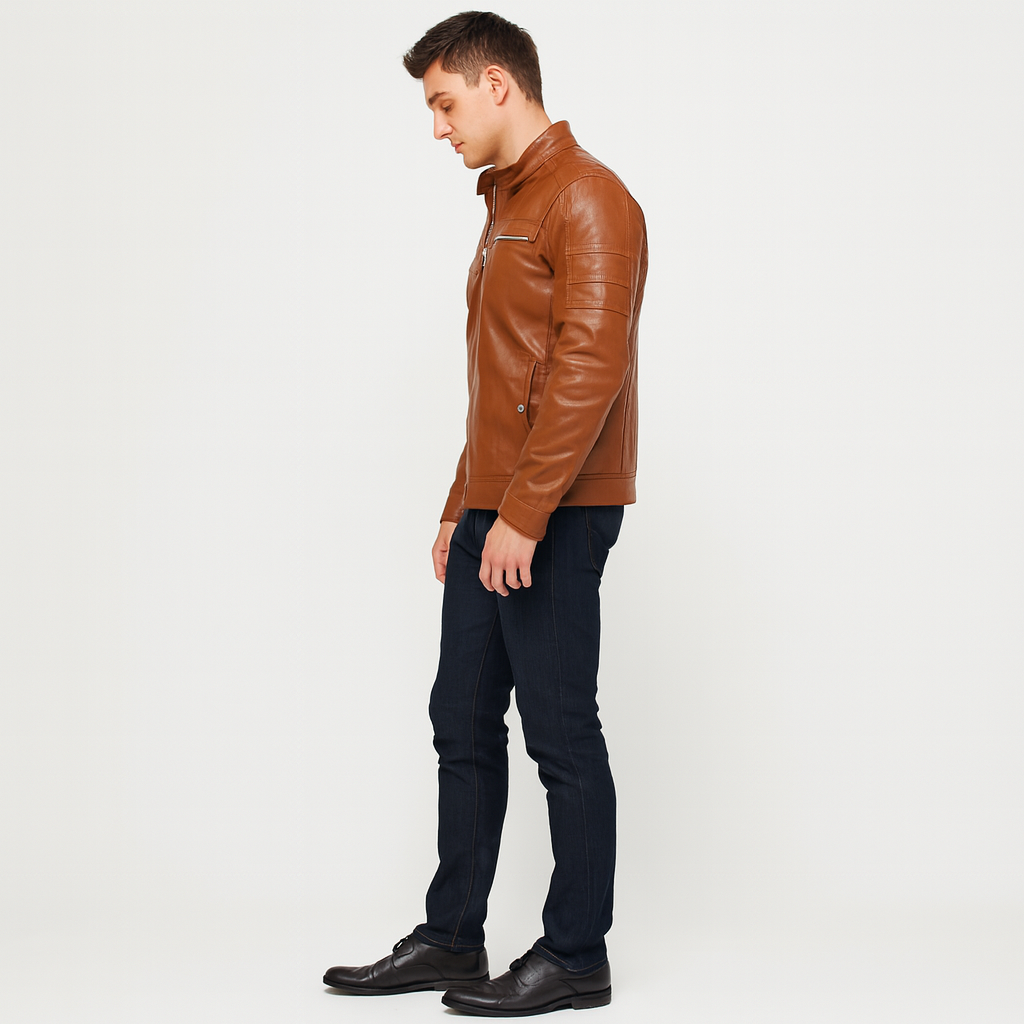Men’s Vintage Leather Zip Jacket – Classic Biker Style Outerwear
