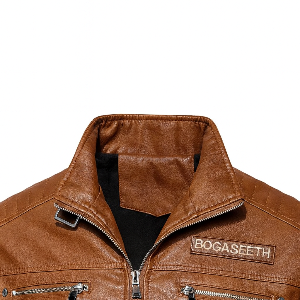 Men’s Vintage Leather Zip Jacket – Classic Biker Style Outerwear