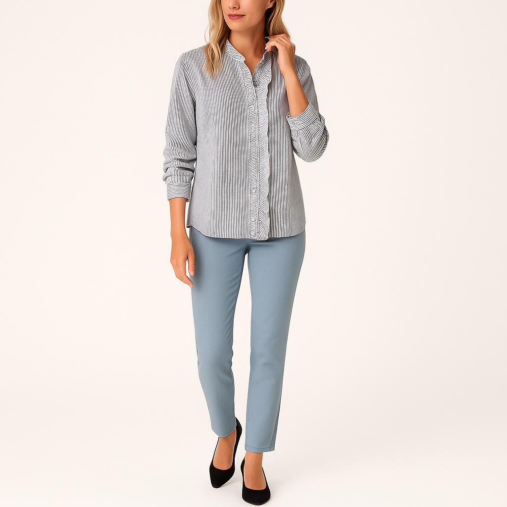 Women's Long Sleeve Striped Blouse – Elegant Office Shirt
