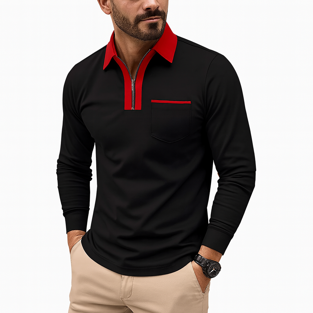 Men’s Slim Zip-Collar Polo Shirt – Lightweight Spring Layer