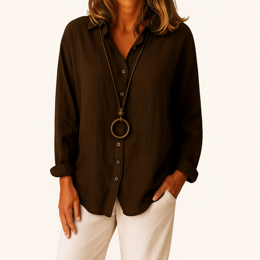 Women's Cotton-Linen Long Shirt – Casual Lightweight Button-Down