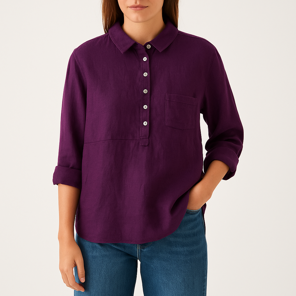 Women's Cotton Linen Long Sleeve Shirt – Casual Lapel Neck Blouse