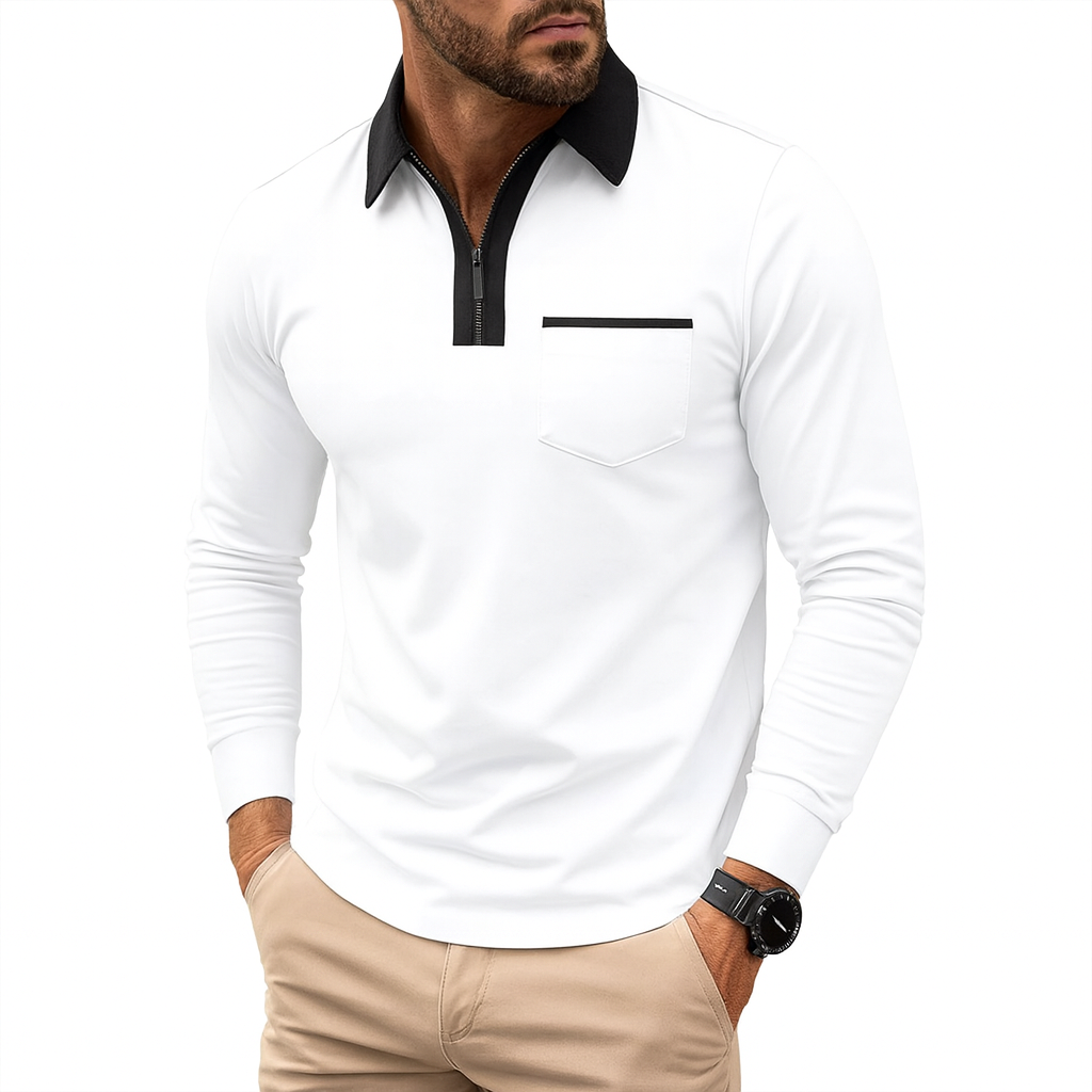 Men’s Slim Zip-Collar Polo Shirt – Lightweight Spring Layer