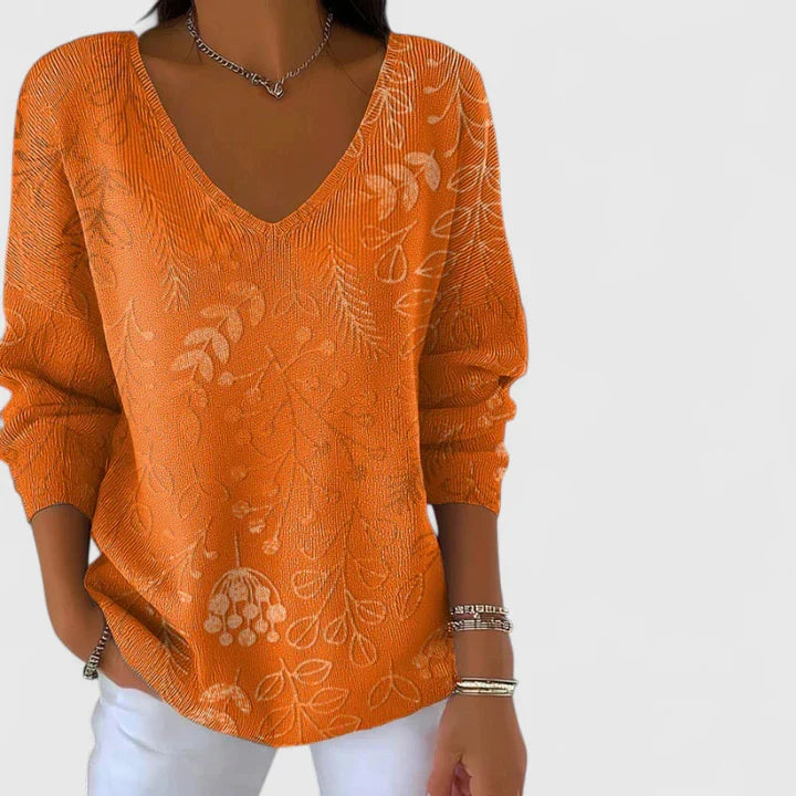 Aislynnne Women's Top | Chic V-Neck, Relaxed Fit, Autumn Pattern 1